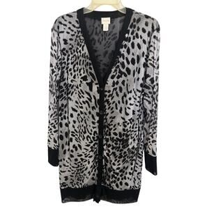 Chico’s Leopard Print Button Front Deep V Neck Cardigan Size 2 Large Mob Wife